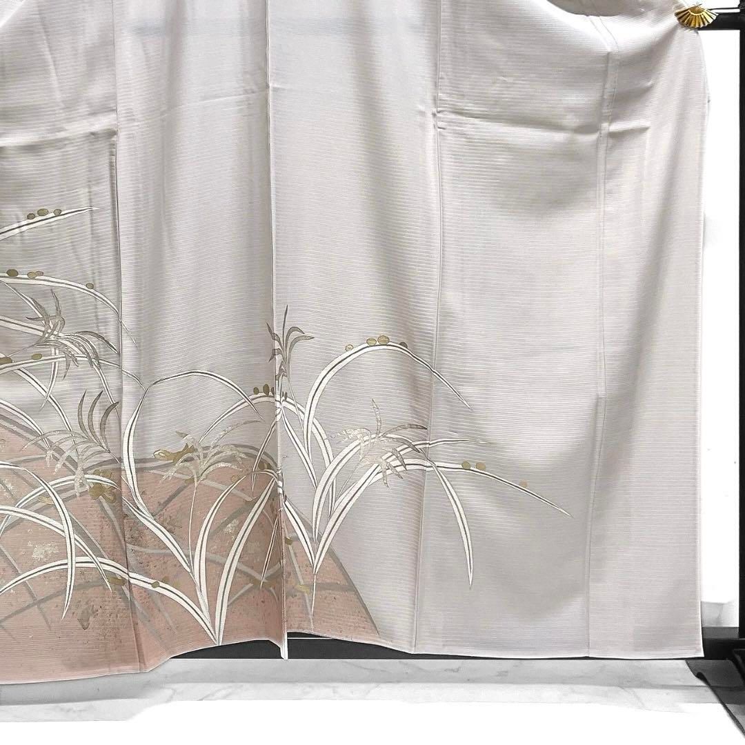 色留袖 夏用 絽 銀駒刺繍 銀彩 金彩 リーフ 葦 着物 043a d 【公式通販】