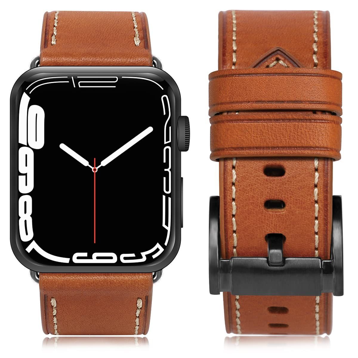 【在庫処分】42mm 44mm 本革 交換ベルト 45mm Apple Apple Watchシリーズ 用バンド49mm 8/7/6/5/4/3/2/1/SE対応 Watch (42mm44mm45mm49mm [ANGKMA] ブラウンストラップ/ブラックバ