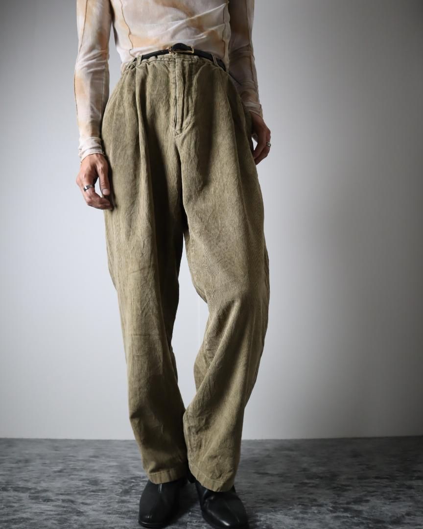 Vintage 2tuck Wide Corduroy Pants Beige 80s 90s 2タック ワイド 細畝 コーデュロイパンツ W35 ベージュ