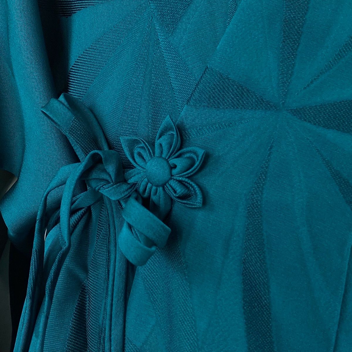 道中着 身丈118cm 裄丈71cm L 和装コート 地紋 青緑 正絹 美品 逸品  