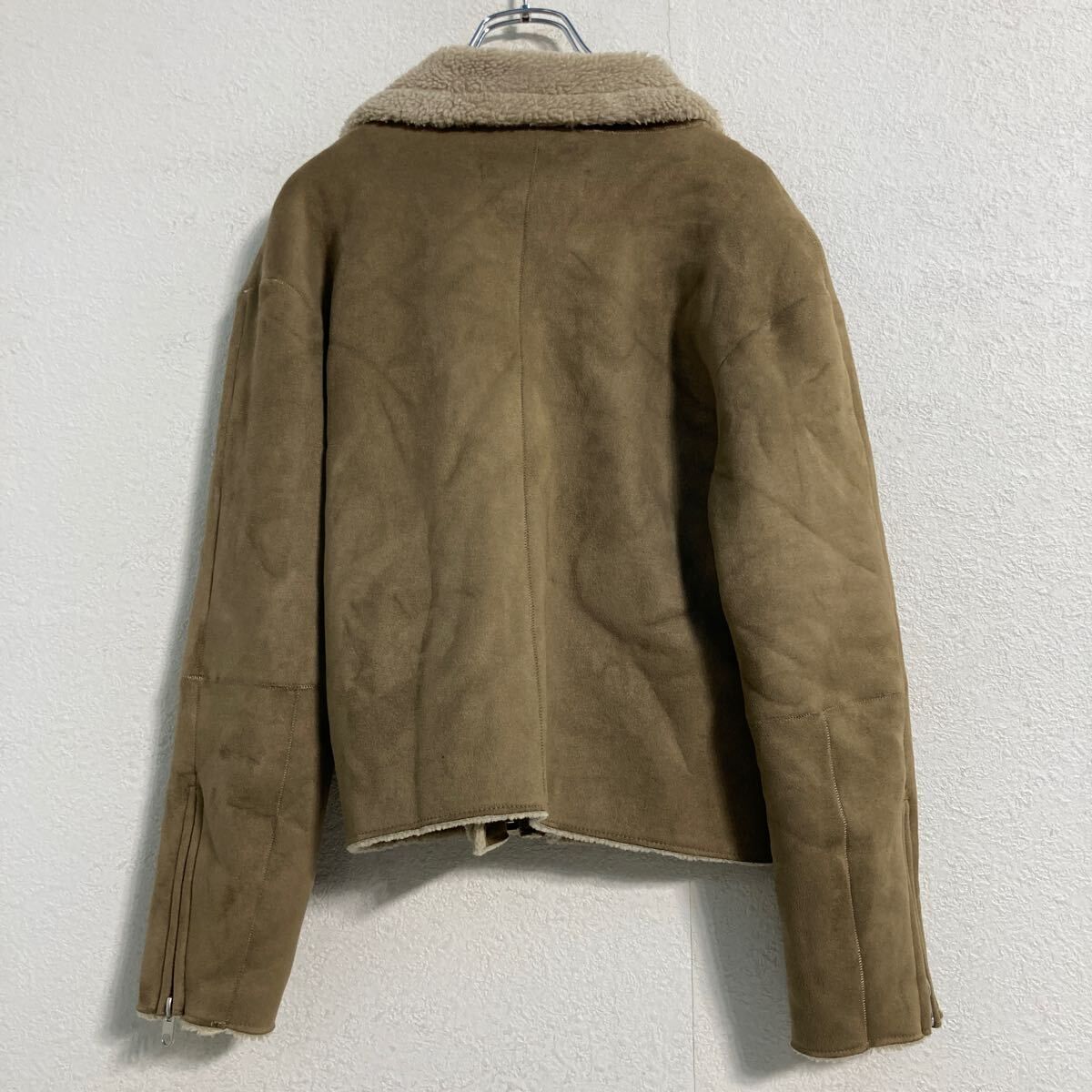 ZARA BASIC フェイクムートンジャケット XS ベージュ ザラ ライダース 