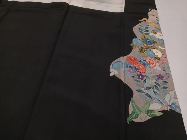 平和屋着物○本加賀友禅作家 奥原一就 黒留袖 花鳥文 正絹 逸品  