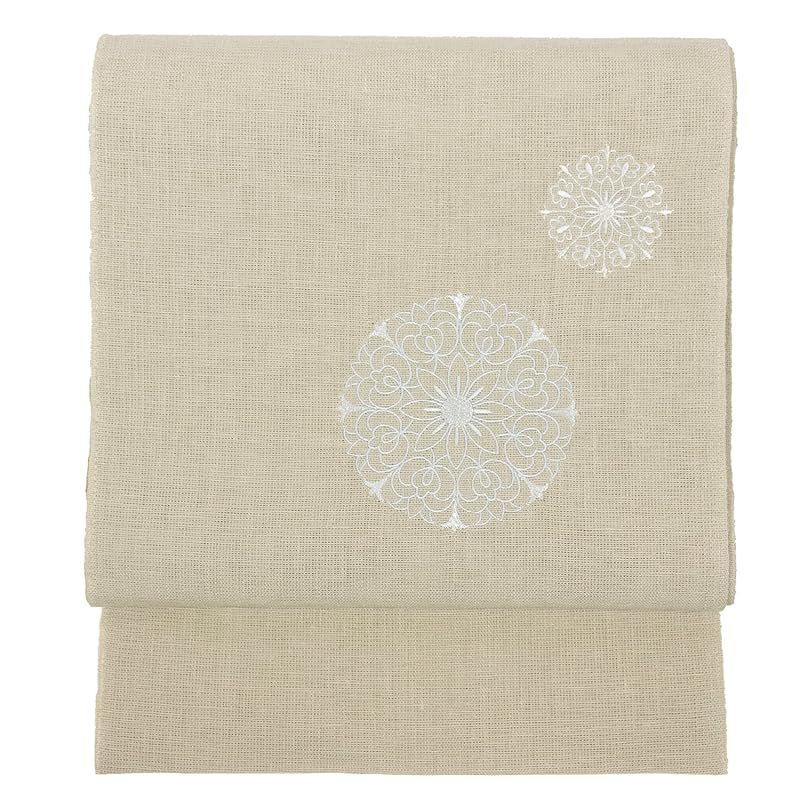 KYOETSU キョウエツ 帯 麻 八寸 名古屋帯 刺繍 レディース 華紋×ベージュ 0