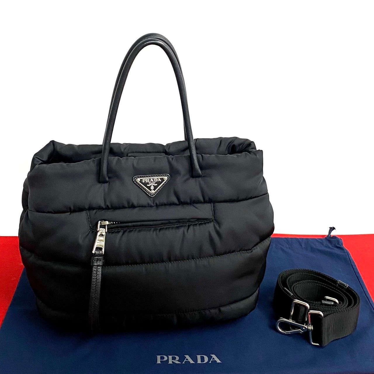 ほぼ未使用 プラダ 三角ロゴ 2way ショルダーバッグ グレー