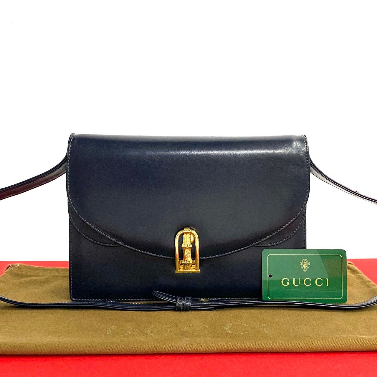 極 美品 希少品 GUCCI グッチ オールドグッチ ヴィンテージ レザー 本革 ショルダーバッグ ポシェット ハンドバッグ ネイビー 紺 36018  - メルカリ