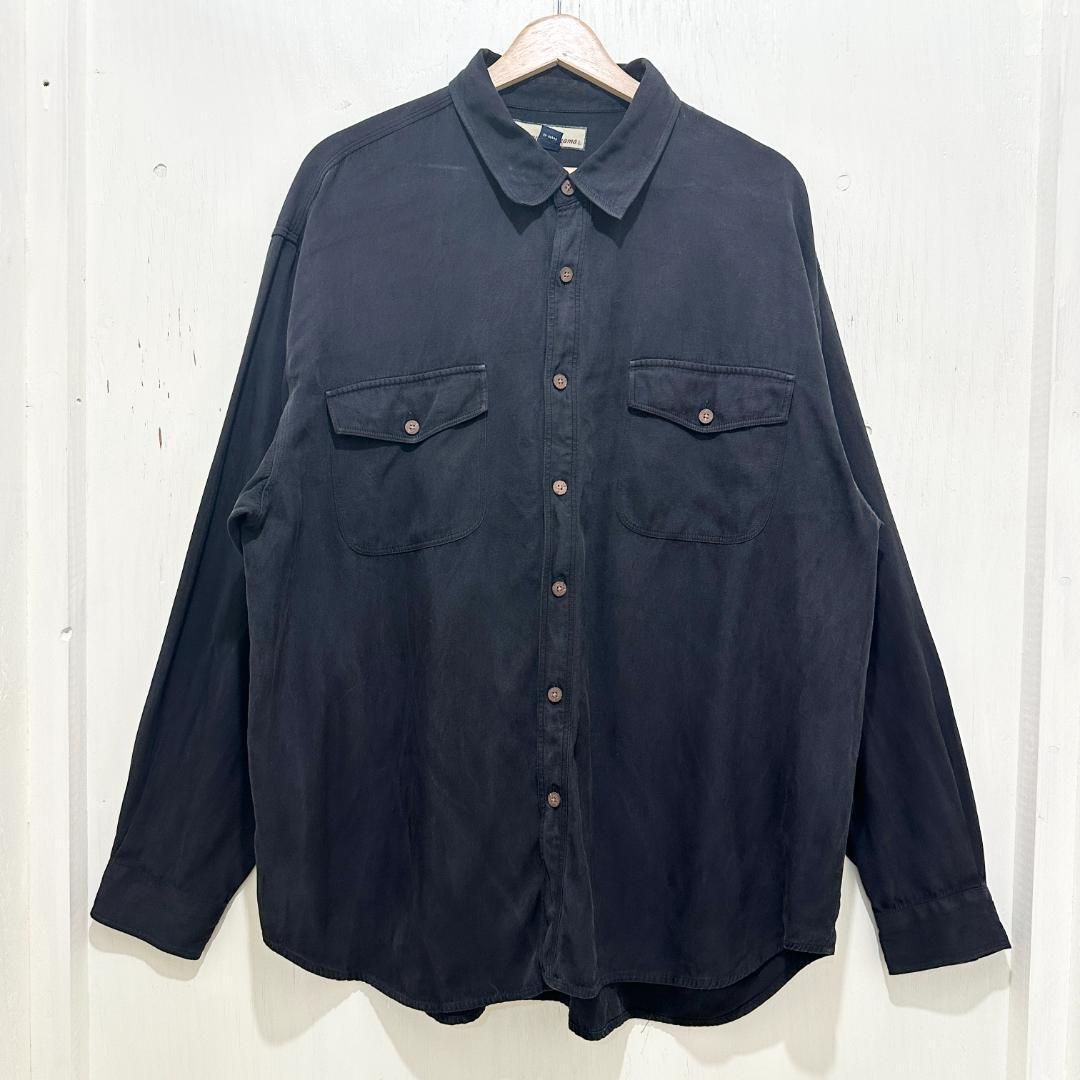 90s Tommy Bahama トミーバハマ シルクシャツ ゆるダボ オーバーサイズ ビッグシルエット シルクシャツ XL ブラック 黒 古着 ユーズド