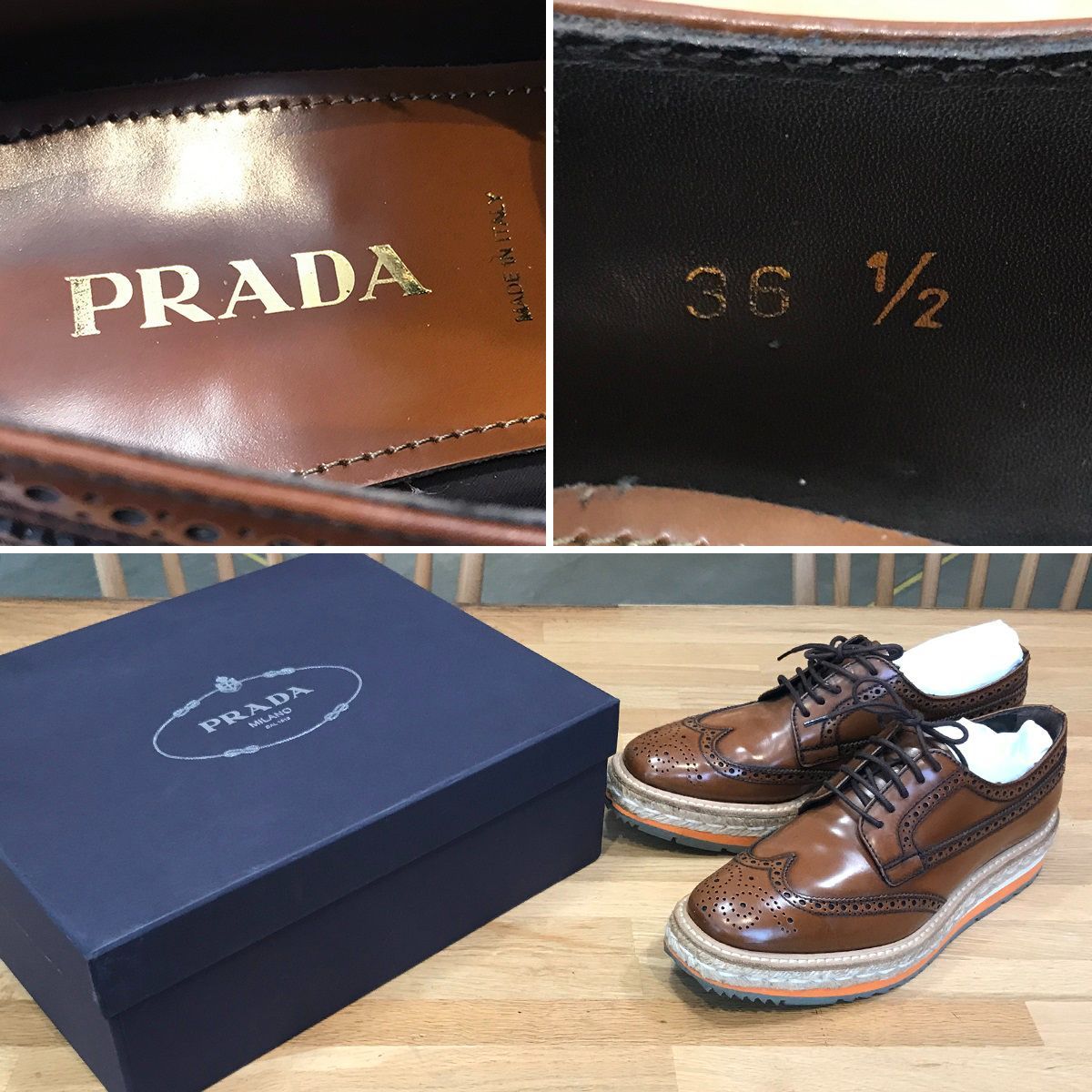 超美品】 プラダ ウイングチップ エスパドリーユ ドレスシューズ 