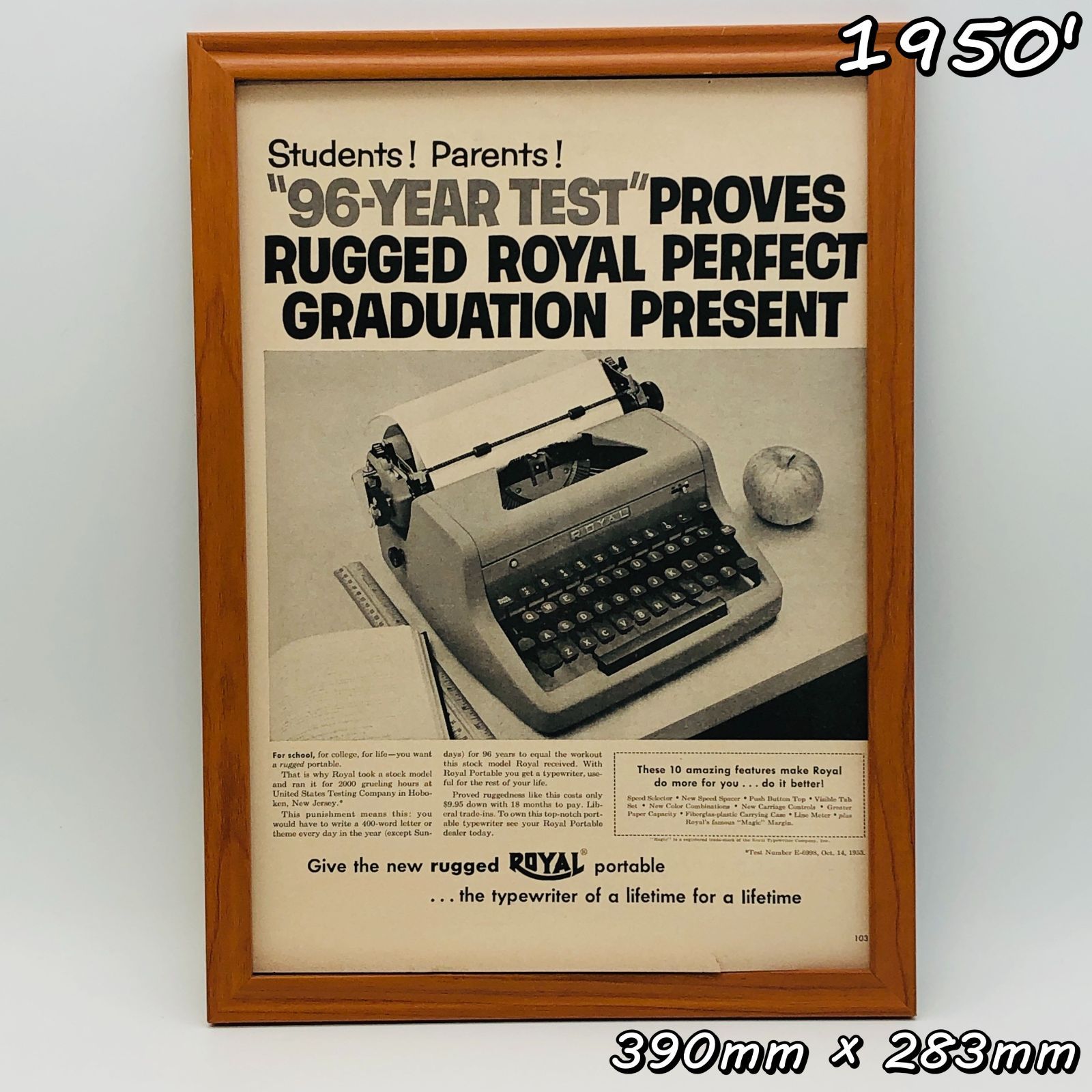 ビンテージ 広告 ポスター フレーム付 当時物 『 ロイヤル タイプライター (Royal) 』 1950's オリジナル アメリカ 輸入雑貨 ヴィンテージ  雑誌 アドバタイジング レトロ ( AZ1661 ) - メルカリ