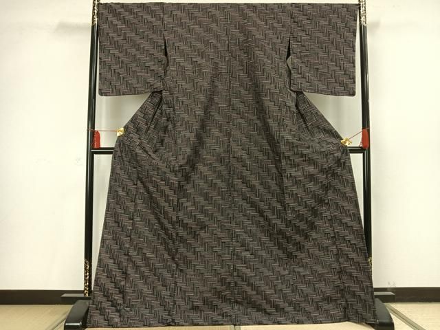 平和屋着物▽上質な紬　単衣　網目文　ロング丈　正絹　逸品　AAAV2614fy 平和屋着物▽上質な紬 単衣 網目文 ロング丈 正絹 逸品 AAAV2614fy