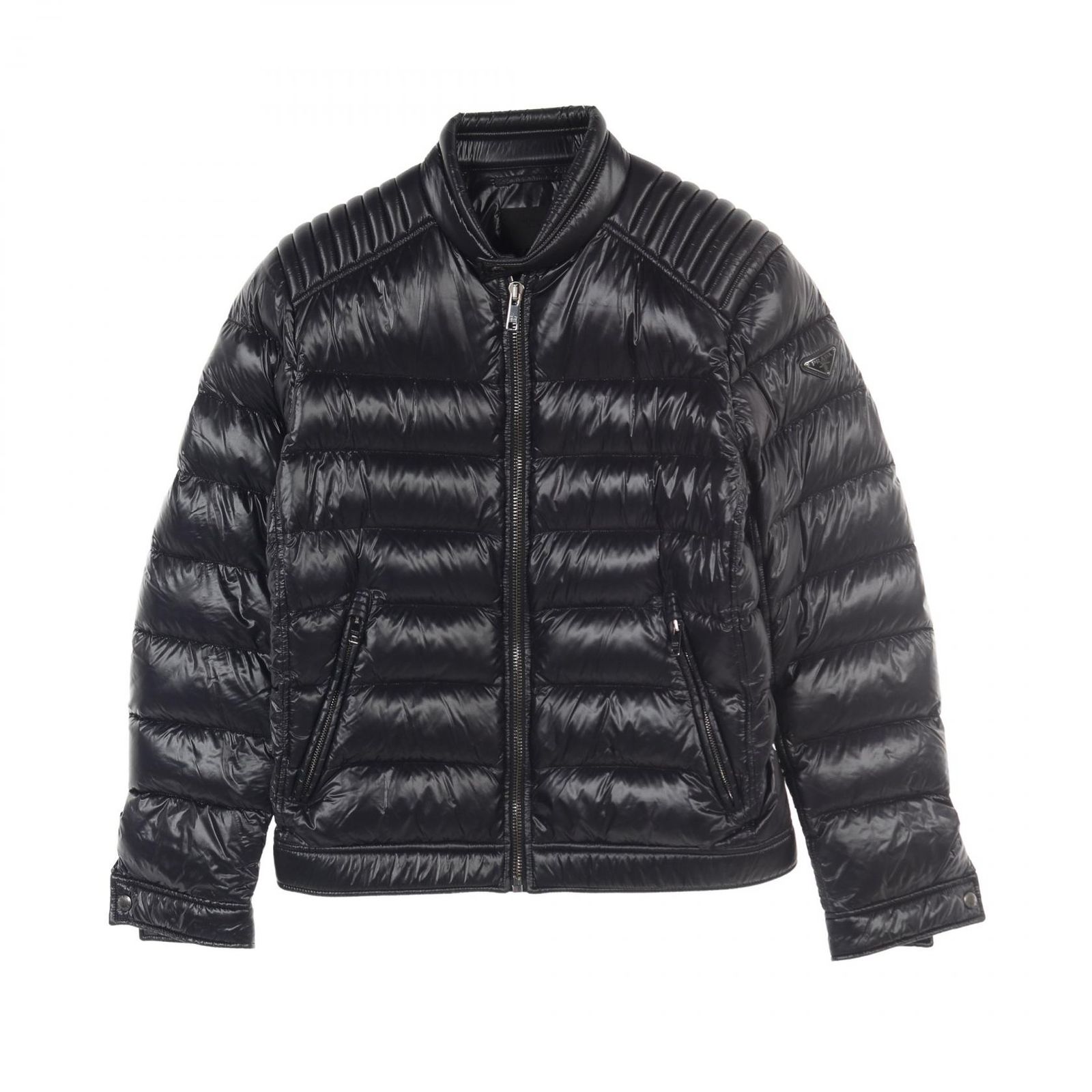 プラダ PRADA ダウンジャケット SGB608 ブラック ナイロン ライダースジャケット メンズ Used A