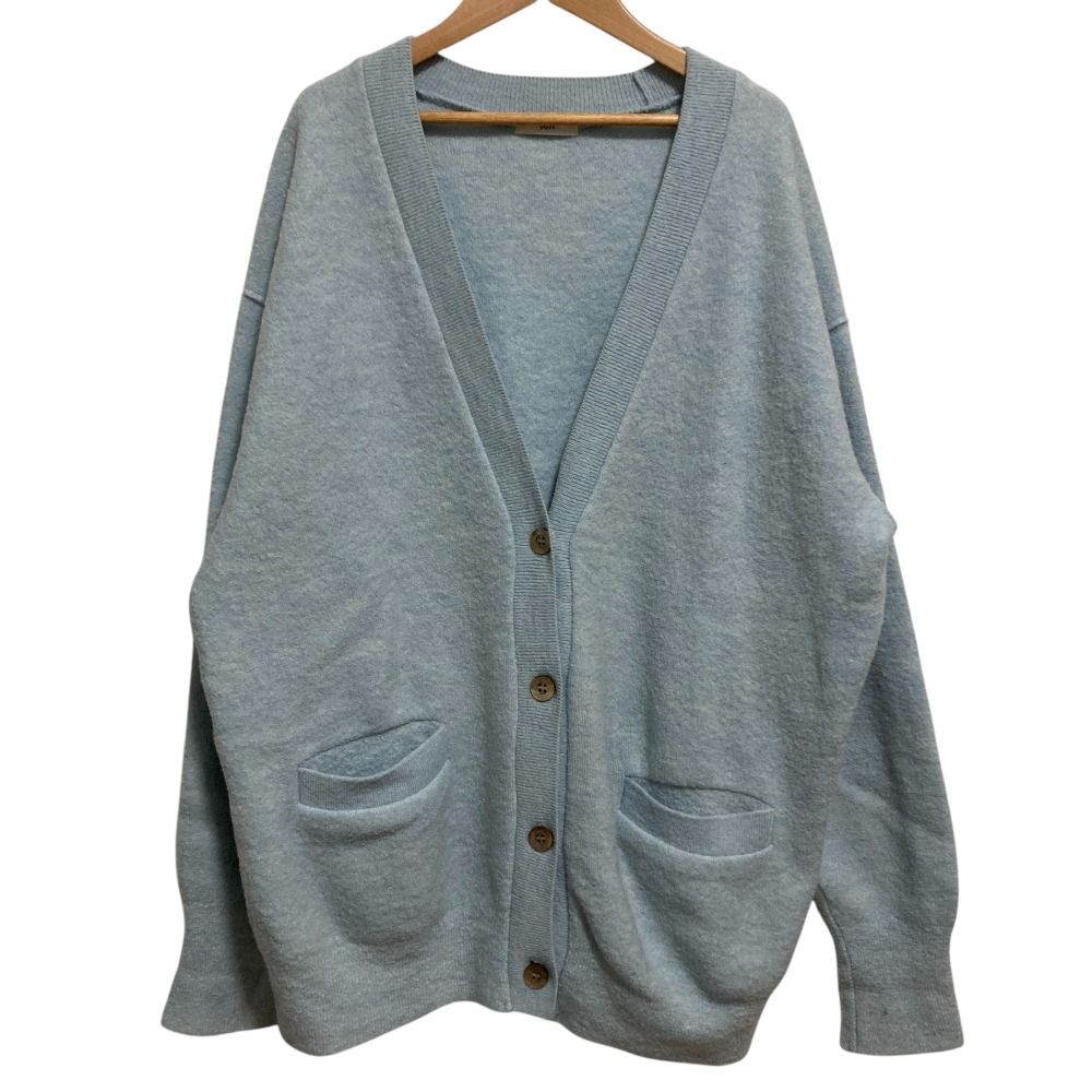22AW yori ヨリ Vネック 圧縮ニットカーディガン YR2235-131AW サイズF ライトブルー レディース 古着