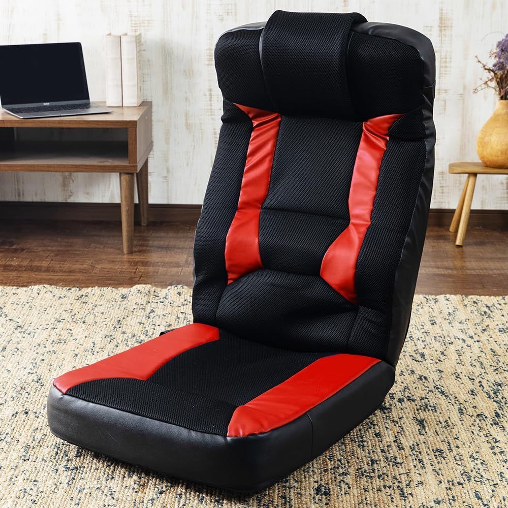 GCN-4812 レッド 収納 ヘッド部調節 48×64×77 リクライニング 通気性 ゲーミングチェア 座椅子 通気性メッシュ製 ゲーミング座椅子 アイリスプラザ