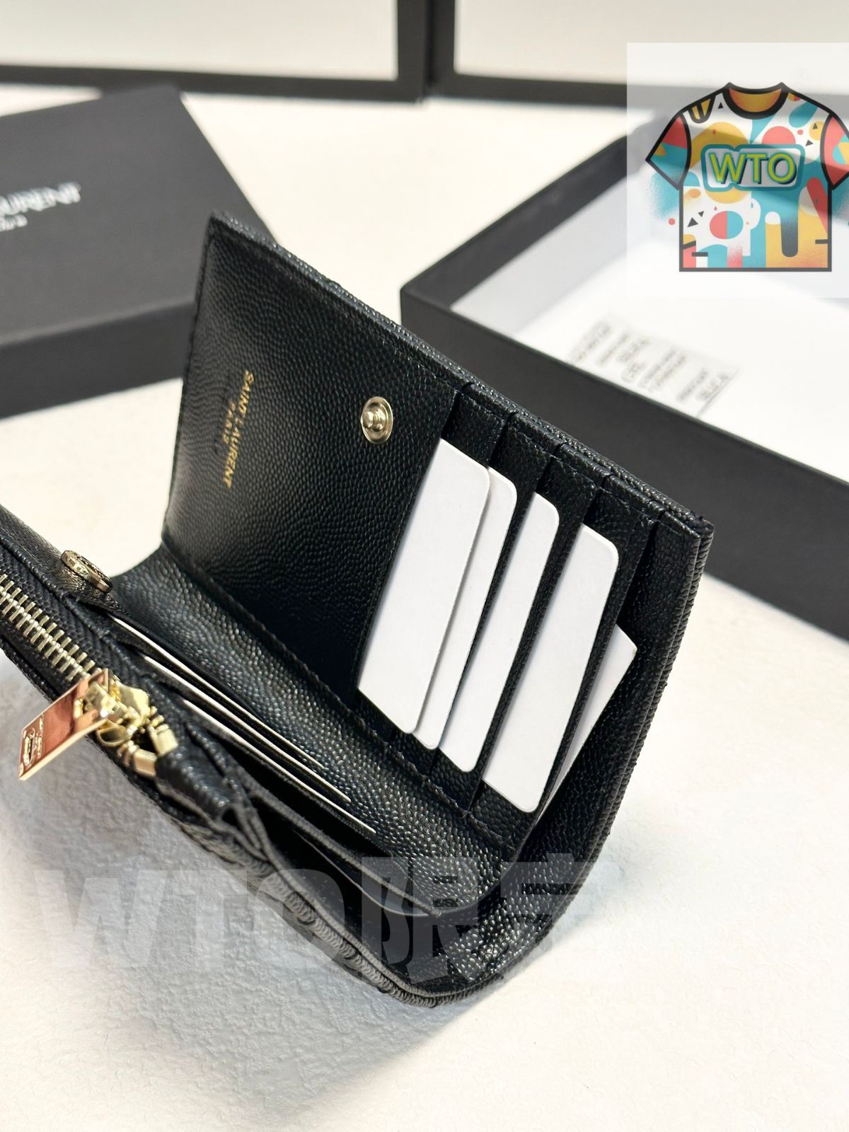 販売証明あり　サンローラン　ミニ財布 サンローランパリ レザー コンパクトウォレット ブラック 759490