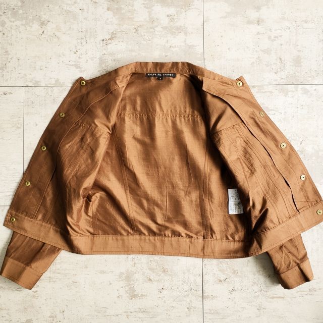ラルフローレン RL ☆シルクシャンタン シャツ ブルゾン 9号 ブラウン  