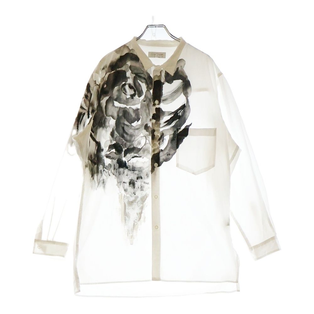 Yohji Yamamoto POUR HOMME ヨウジヤマモト プールオム 製品染めグラフィックデザイン長袖シャツ HD-B61-004 ホワイト