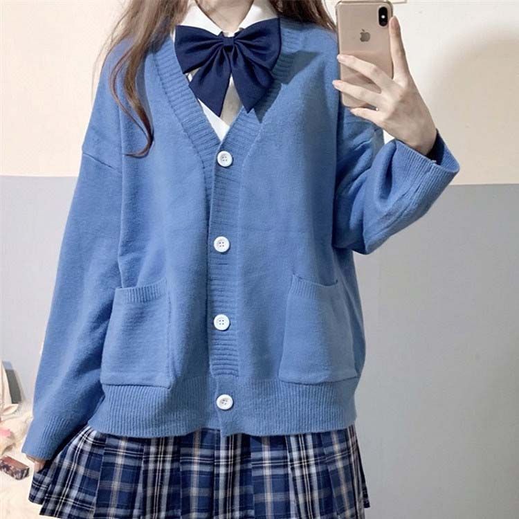 女子高生 Vネック 学生 中学生 スクールカーディガン ニット