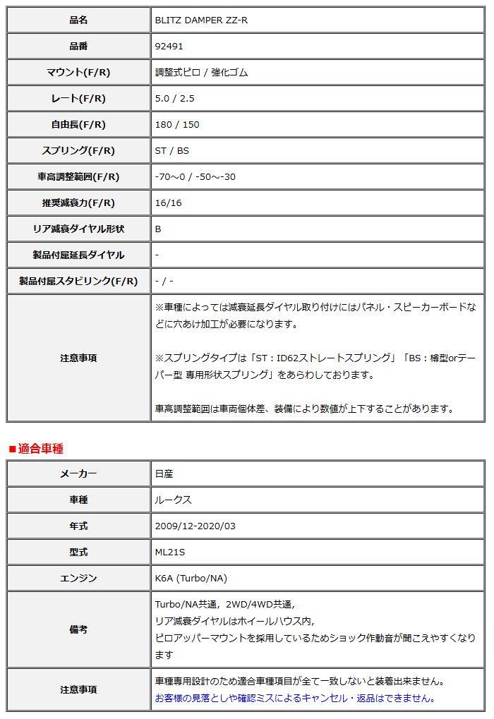 BLITZ ブリッツ 車高調 DAMPER ZZR ルークス ML21S 2009/12-2020