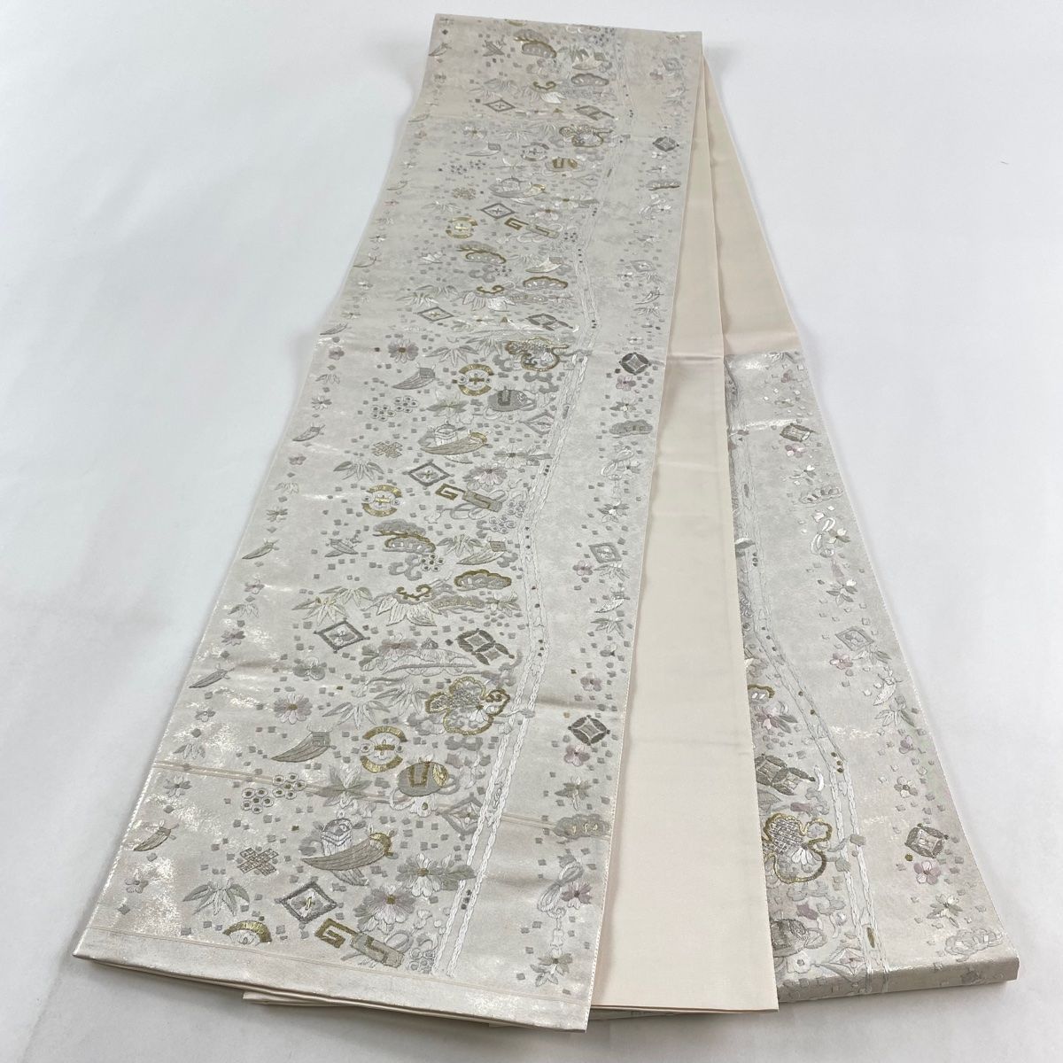 未着用 伝統工芸士 足利忠義 モール 花模様 金糸 袋帯 着物 帯 013a p