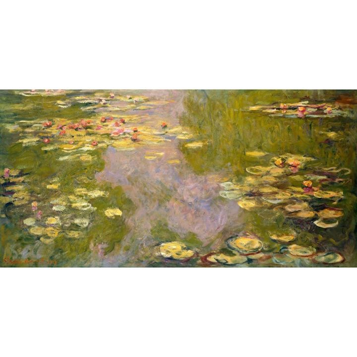 絵画風 壁紙ポスター (はがせるシール式) 【フルサイズ版】 クロード・モネ 睡蓮 1919年 Water Lilies メトロポリタン美術館 キャラクロ K-MON-018S1 (1154mm×576mm) ＜日本製＞ ウォールステッカー お風呂ポスター