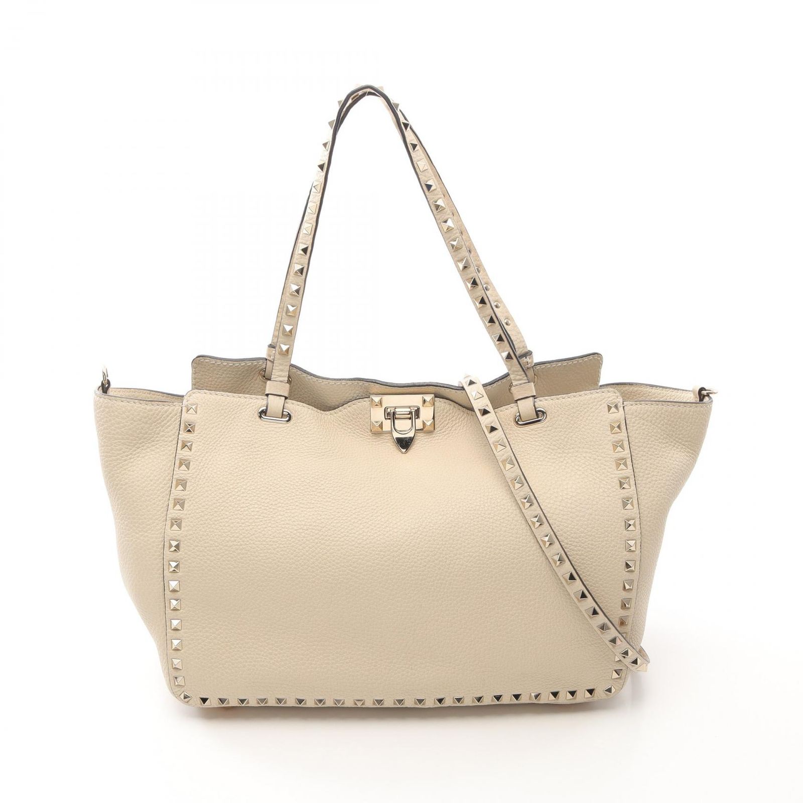 ヴァレンティノ ガラヴァーニ Valentino Garavani トートバッグ ロックスタッズ アイボリー レザー ロックスタッズ 2wayトート レディース Used A