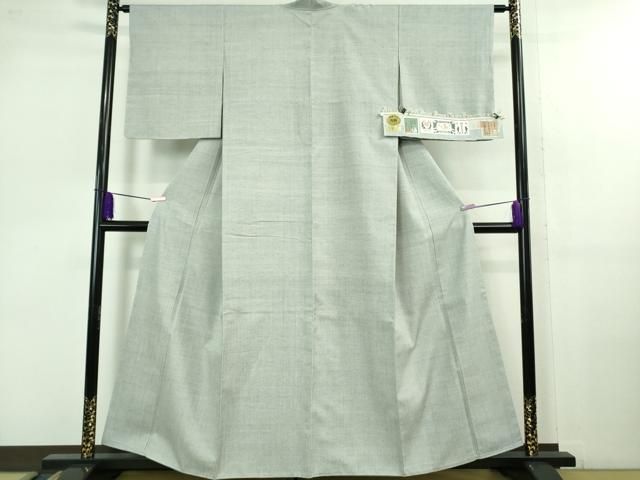 平和屋本店 上 本場結城紬 重要無形文化財 機織り 中山光枝 色無地 灰青色 井上商事謹製 証紙付き DZAB1108kh5