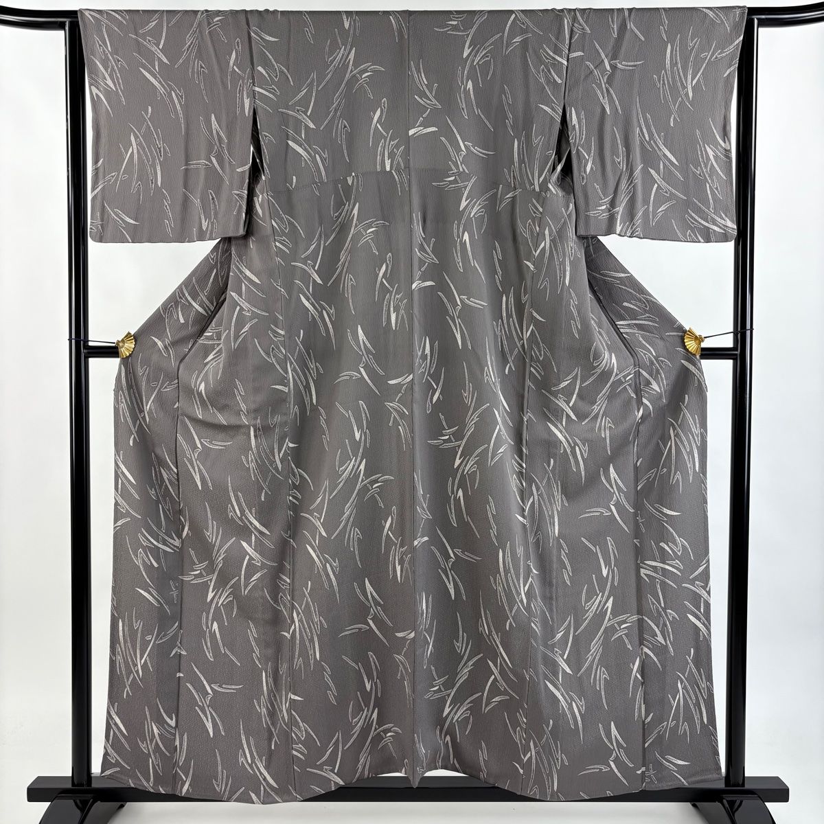 小紋 身丈156cm 裄丈64.5cm M 単衣 幾何学模様 地紋 灰色 正絹 秀品