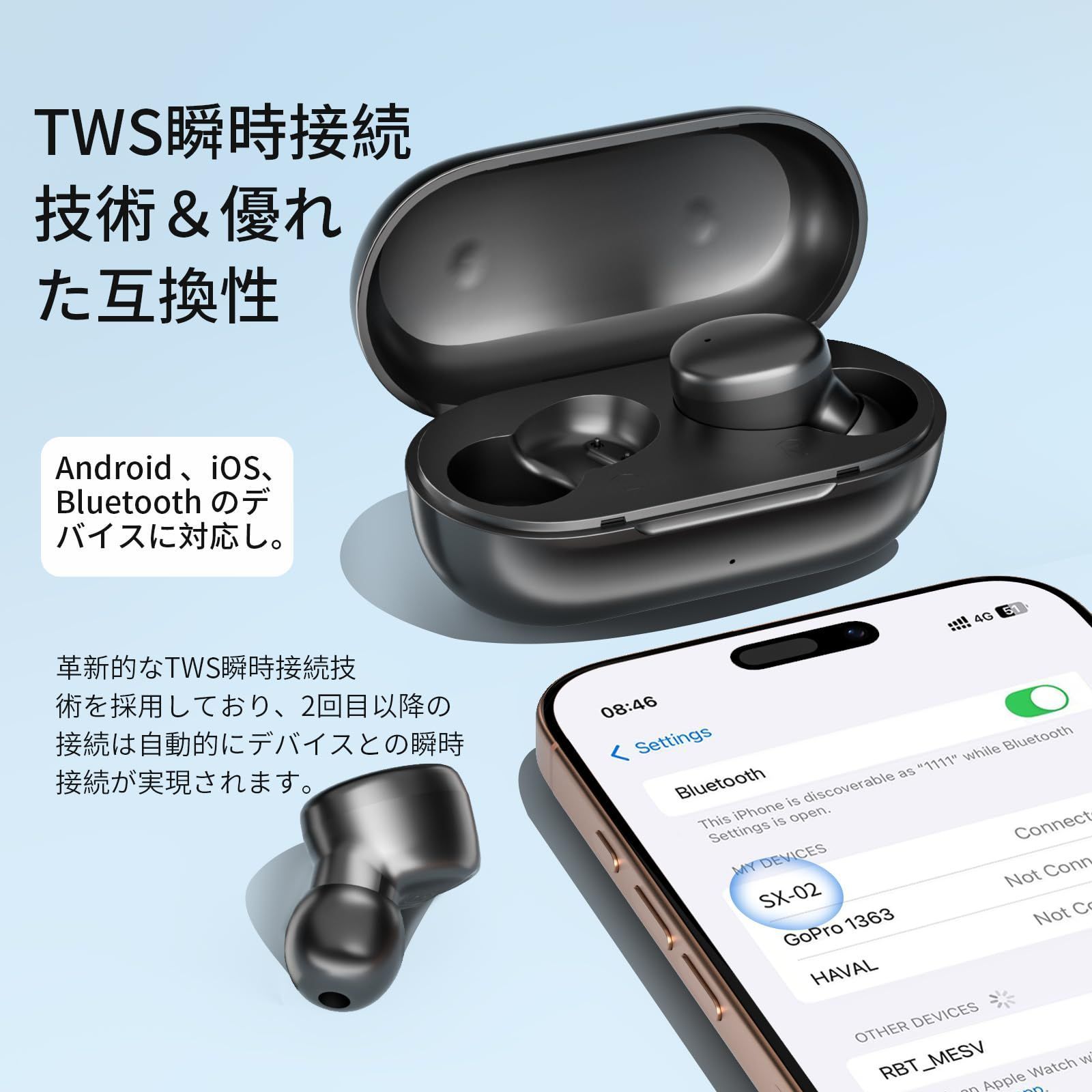 Bluetoothイヤホン 音量調整可能 瞬時接続 小型/軽量 (AA4-YY1010) ワイヤレス イヤホン Bluetoothイヤホン 音量調整可能 瞬時接続 小型
