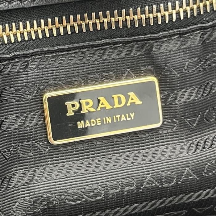 中古】美品 PRADA プラダ リボン レザー ハンド バッグ 白タグ7 