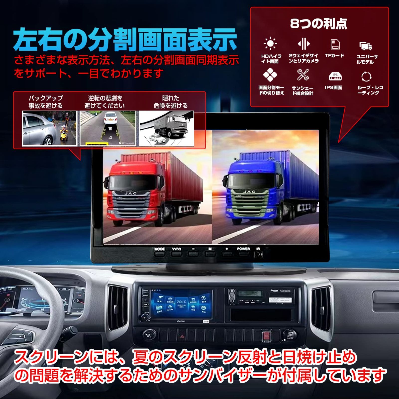 バックカメラモニターセット 7インチバックモニター ドライブレコーダー 前後カメラ 32GBカード付属 12V 24V対応 RV トレーラー バス トラック 車に適しています