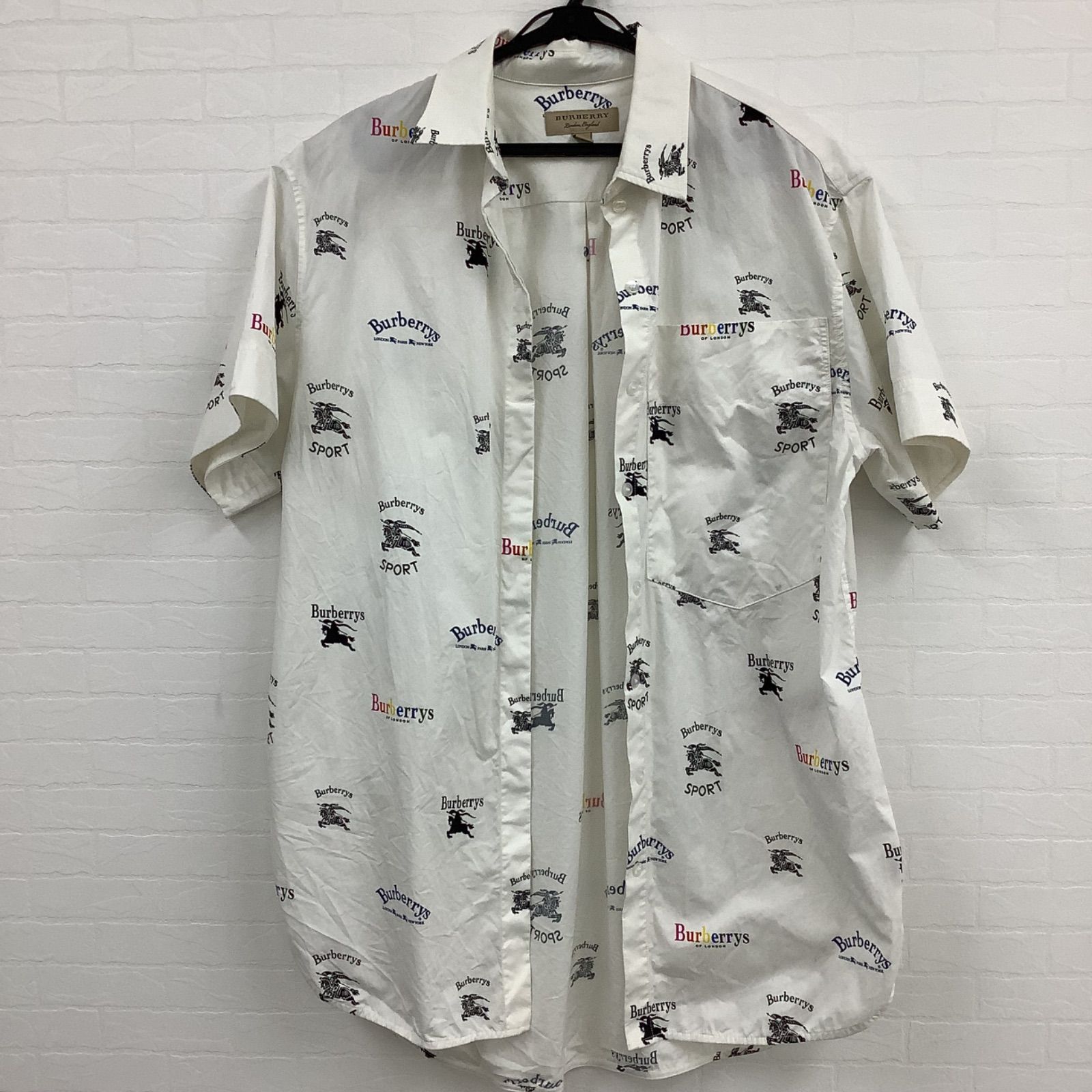 BURBERRY バーバリー 19SS ロゴ総柄プリント半袖シャツ ホワイト 