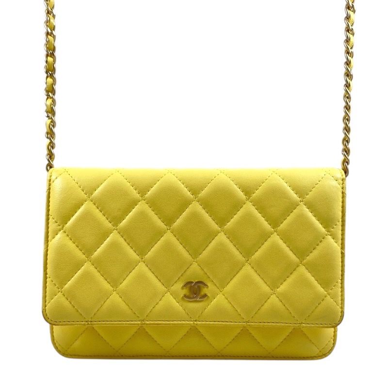 CHANEL シャネル マトラッセ チェーンウォレット A33814 ショルダーバッグ ラムスキン レディース 黄色 イエロー
