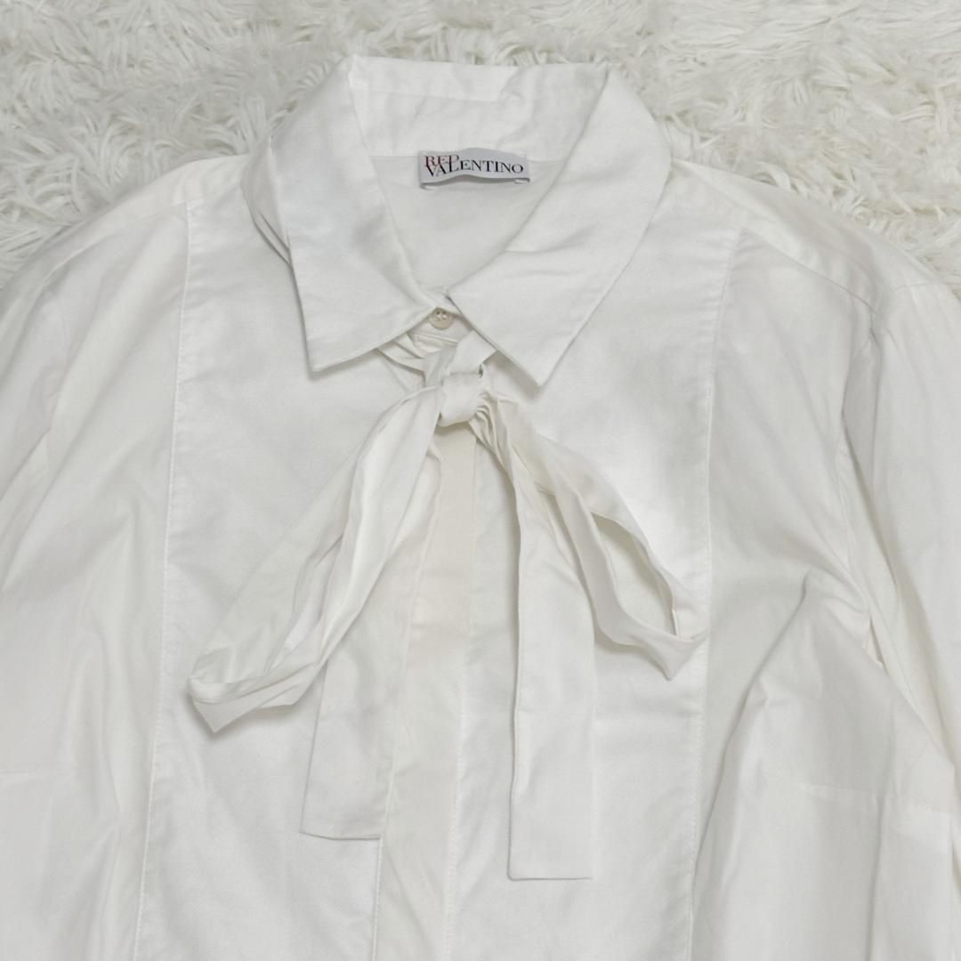 レッドヴァレンティノ ボウタイチュールレース切替シャツワンピース 42