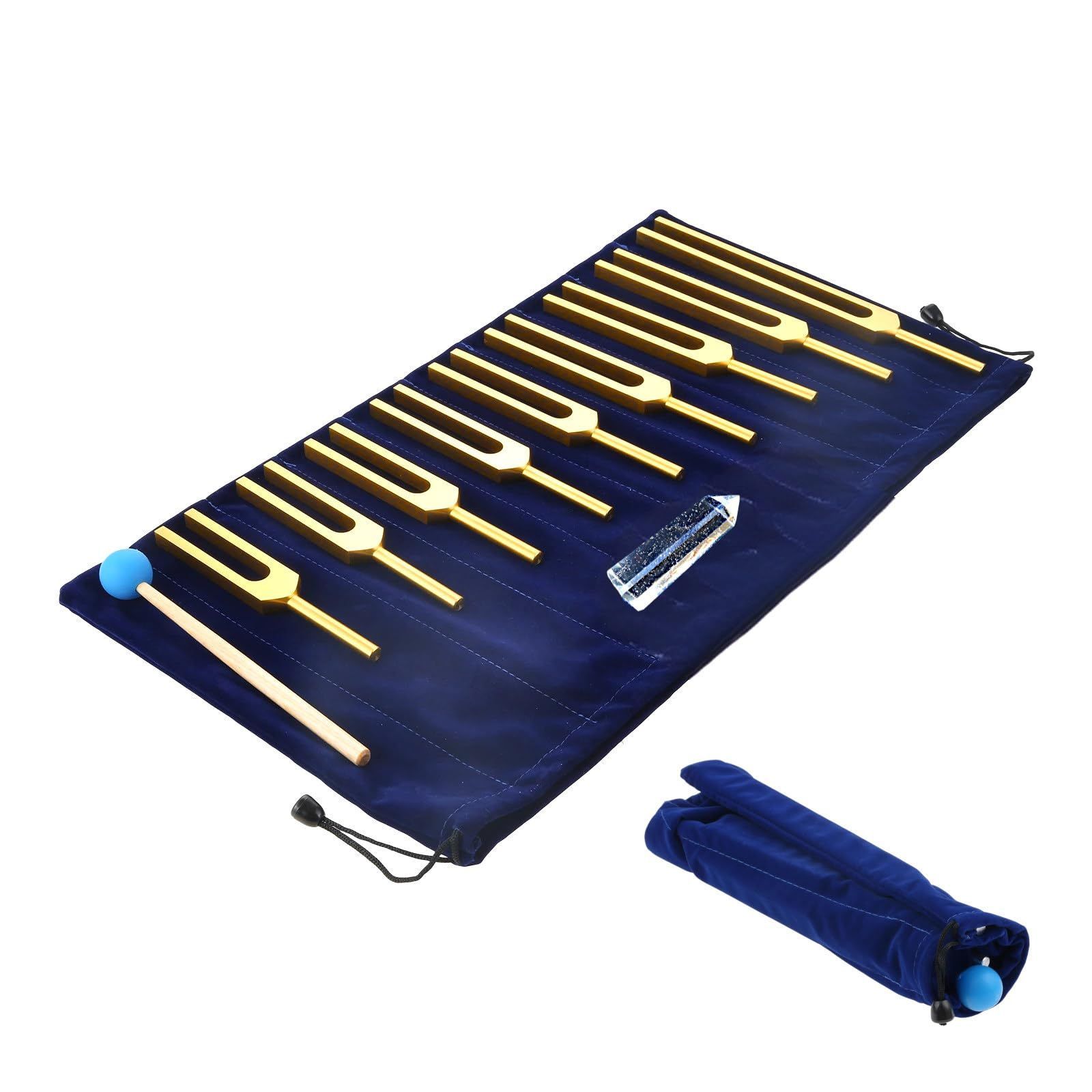 数量 9本 音叉 水晶 付き セット クリスタルチューナー ヒーリング 癒し 浄化 heizi 瞑想 ヨガ ゴールド