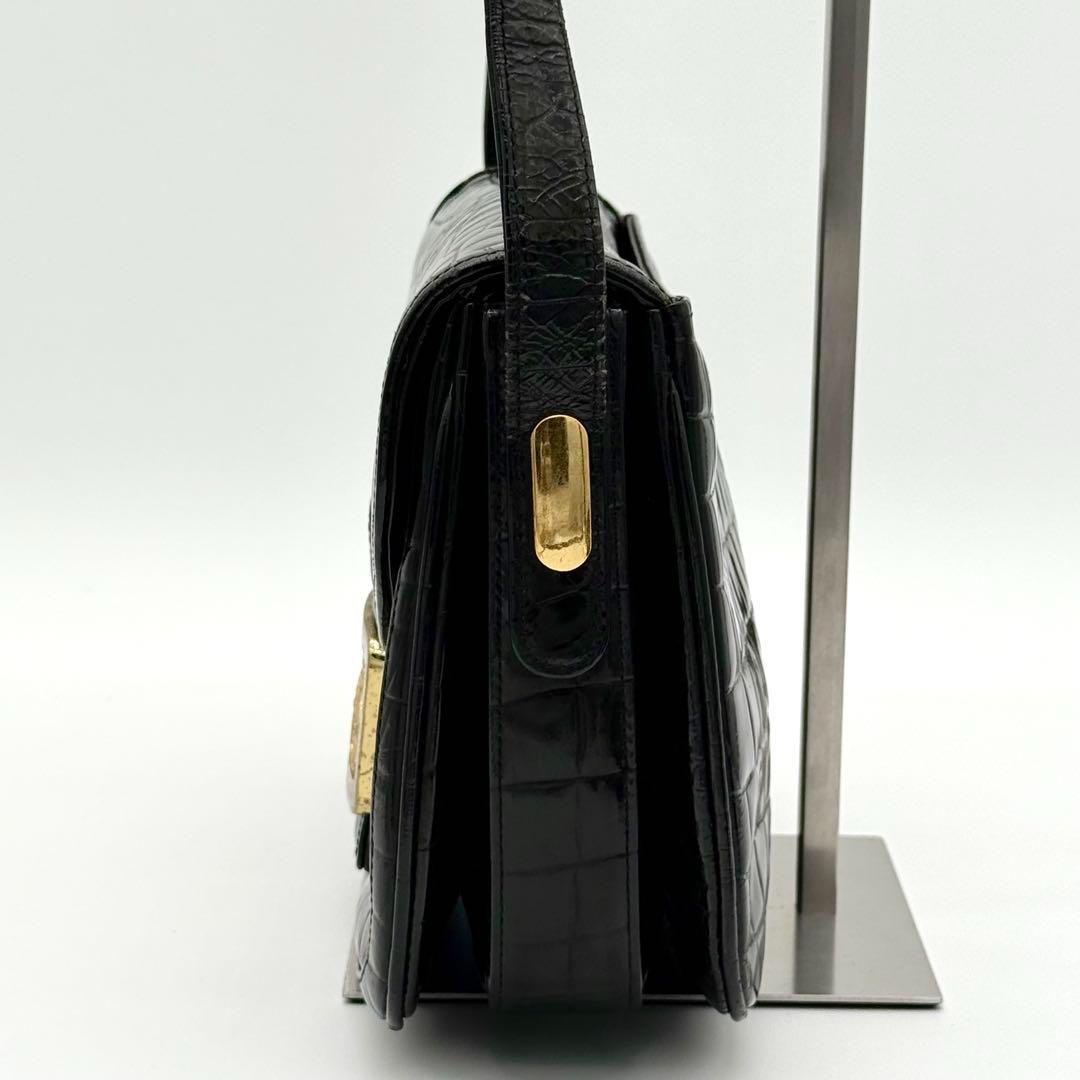 良品】CELINE クロコ型押し 馬車金具 セミショルダーバッグ ブラック