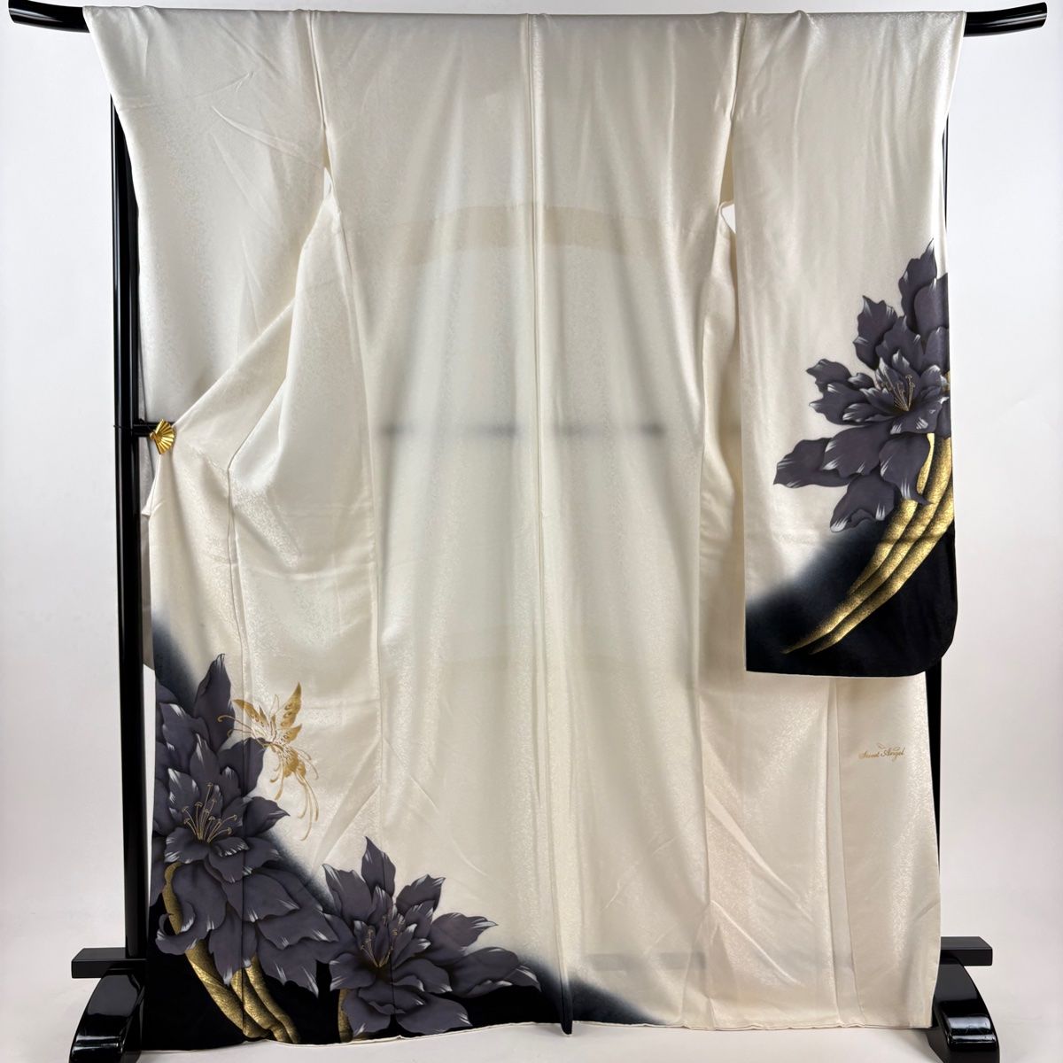 振袖 身丈170cm 裄丈71cm L 袷 花柄 蝶 金彩 ぼかし 白 正絹 秀品