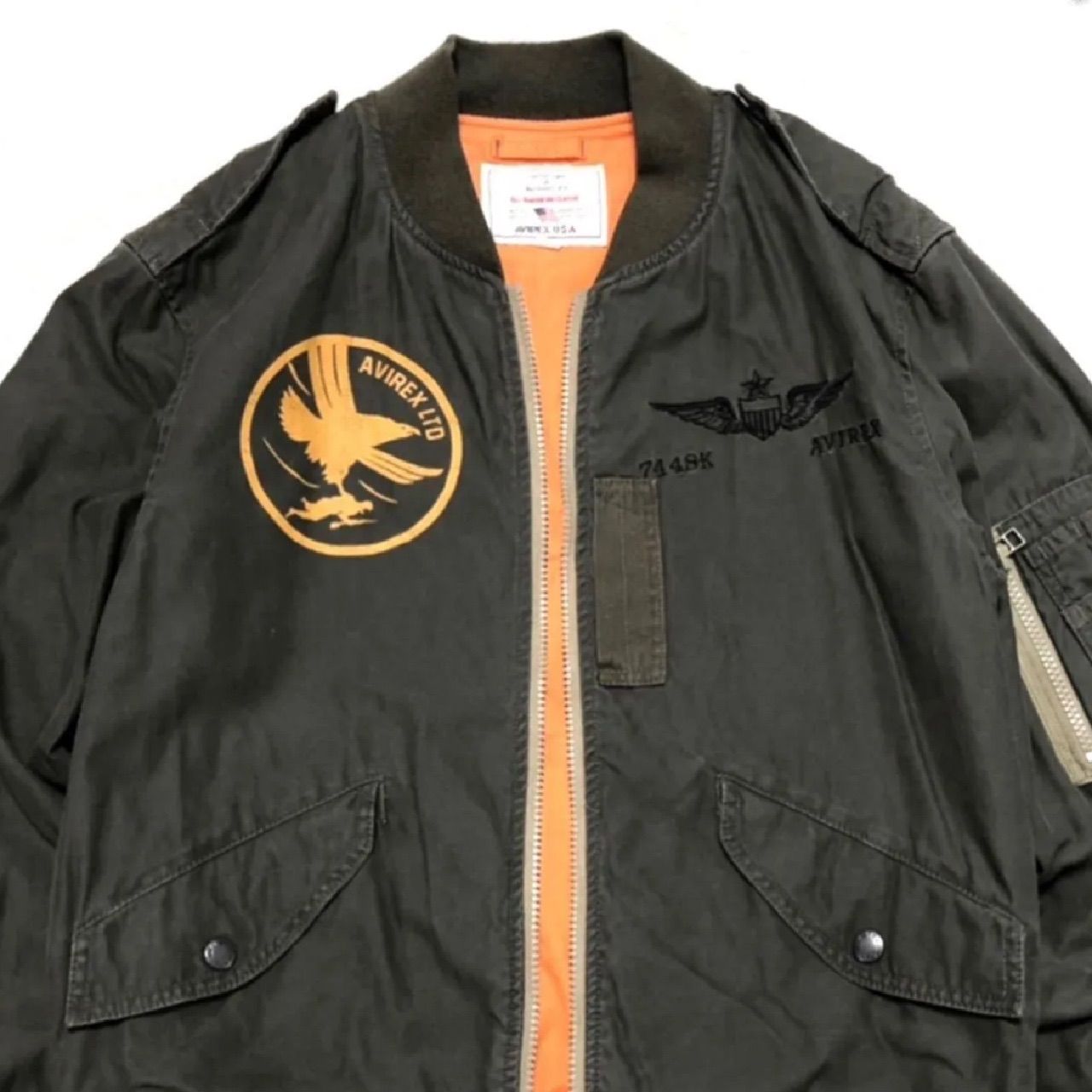 AVIREX フライトジャケット L-2B ユーズド加工 ロゴ刺繍 プリント M