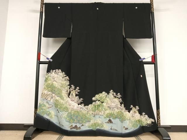 平和屋着物●本加賀友禅作家 松田准一 黒留袖 若松風景花鳥文 暈し染め 正絹 AABA4499np