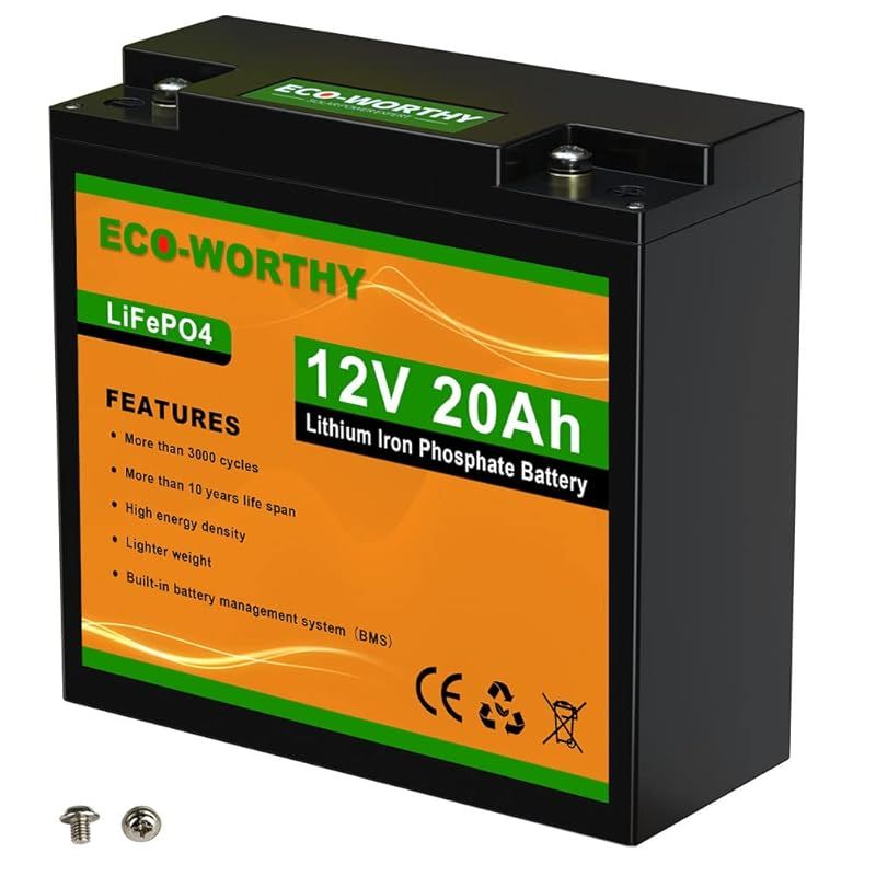 ECO-WORTHY リチウムイオンバッテリー 12V 20AH 256Wh 3000回 BMS保護 RV キャンピングカー 自動車 ソーラーパネル ソーラーシステム 0