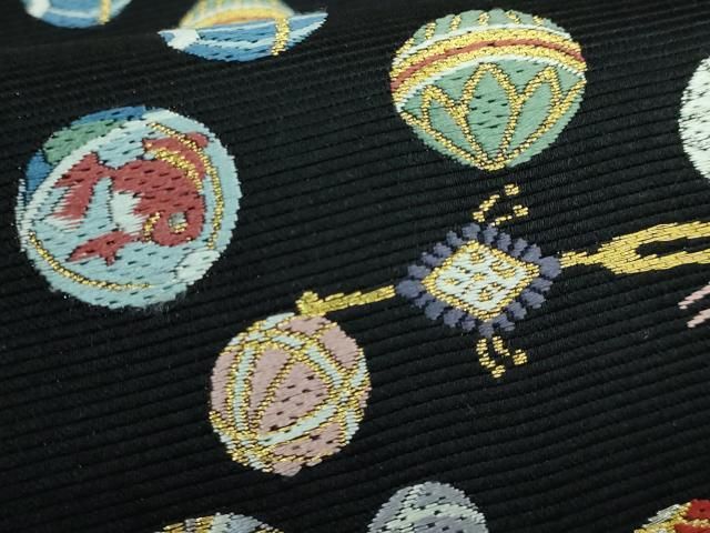 平和屋本店■極上　西陣の老舗　1782年創業　山下織物　六通柄袋帯　唐織　毬とかんざし　黒地　金銀糸　逸品　DZAA5299kh5 平和屋本店□極上 西陣の老舗 1782年創業 山下織物 六通柄袋帯 唐織 毬