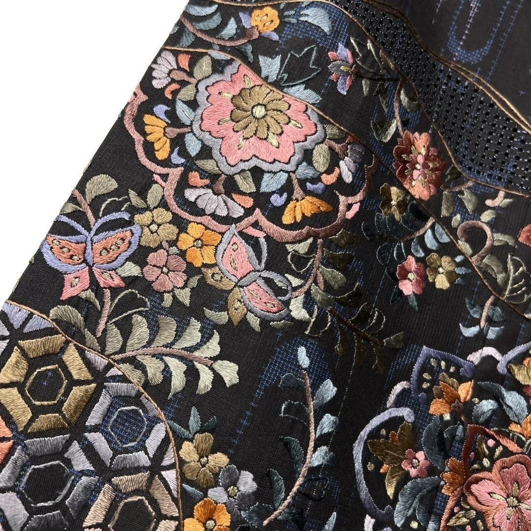 大島紬スワトウ刺繍金駒刺繍刺繍花紋観世水付け下げ着物 014a p