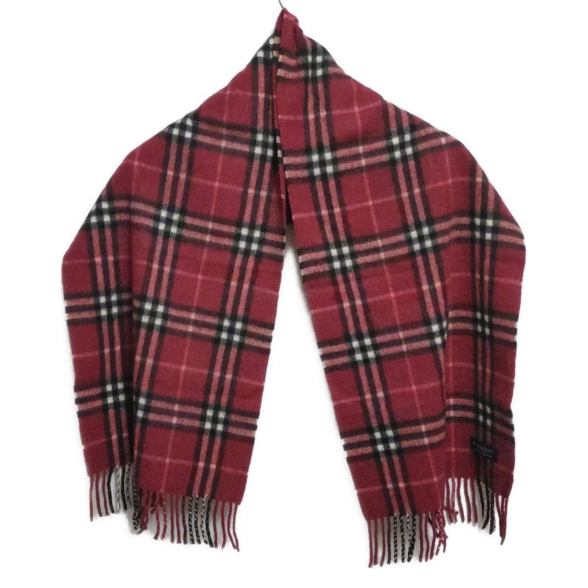 Burberry LONDON バーバリーロンドン マフラー - レッド×ボルドー チェック柄 カシミヤ