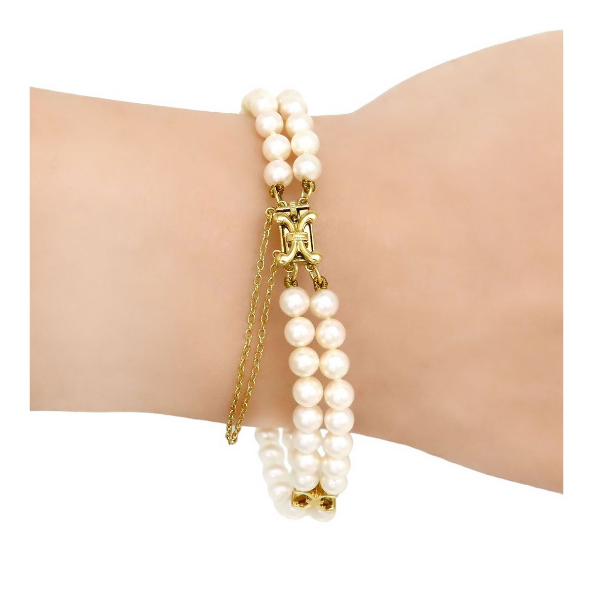 ミキモト パール クロスモチーフ 2連 ブレスレット 17.5 K18 K18YG レディース MIKIMOTO ジュエリー