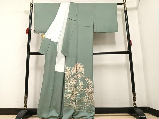 平和屋着物●豪華色留袖 刺繍 鳳凰枝花文 金彩 正絹 AABB6301ph