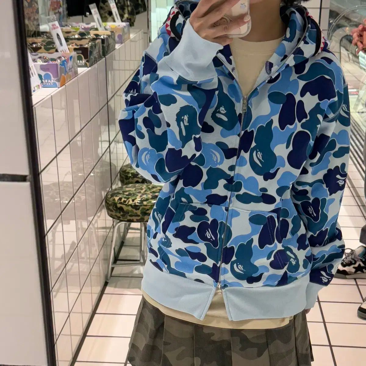 BAPE 青系カモフラージュ パーカー Lサイズ 激レアA BATHING APE 