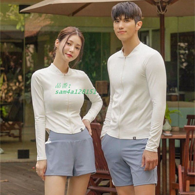 メンズ レディース 水着 長袖 ズボン セット カップル 夏 ママ水着 プール 日焼け防止 露出控えめ パパ水着 無地 体型カバー 海 学生 親子 大人 大きいサイズ am4a128151