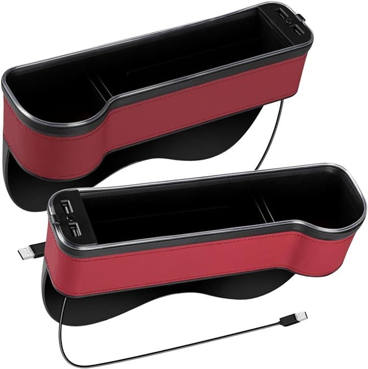 Misora Pockets 車 隙間 すきま 収納 シート サイドポケット コンソールボックス 多機能 USB ライト 運転席 助手席 2個(レッド)