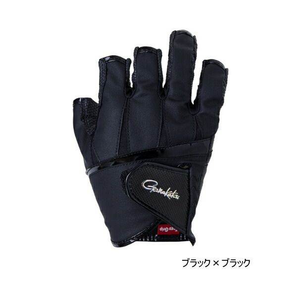 ≪ 24年2月新商品 ≫ がまかつ エルゴグリップグローブ 5本切|ハーフショート GM-7296 ブラック×ブラック LLサイズ