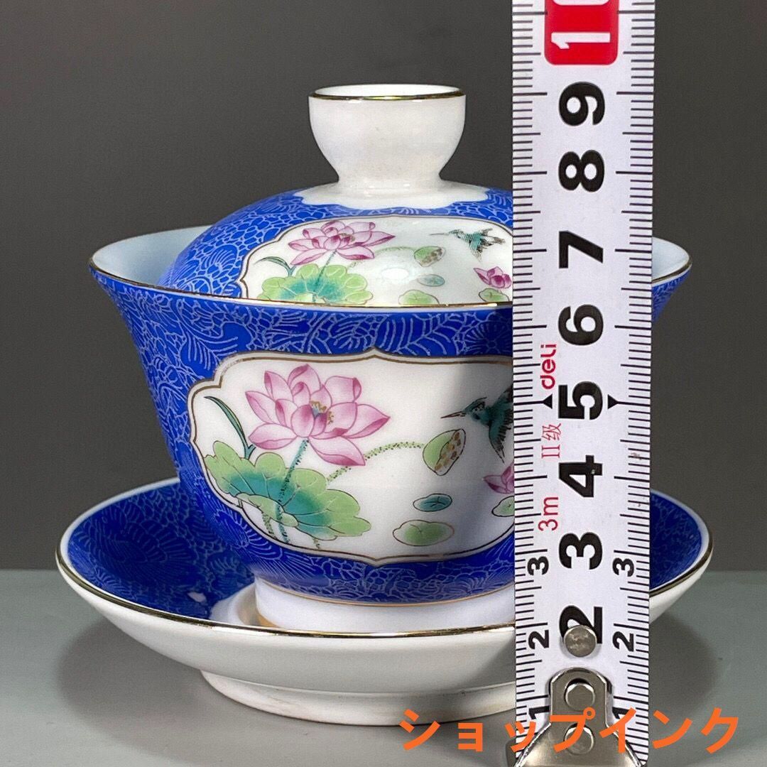 中国茶器 景德鎮 五色松鶴献寿図三才蓋碗 茶碗 新品未使用 中国茶器 景德鎮 五色松鶴献寿図三才蓋碗 茶碗 新品未使用