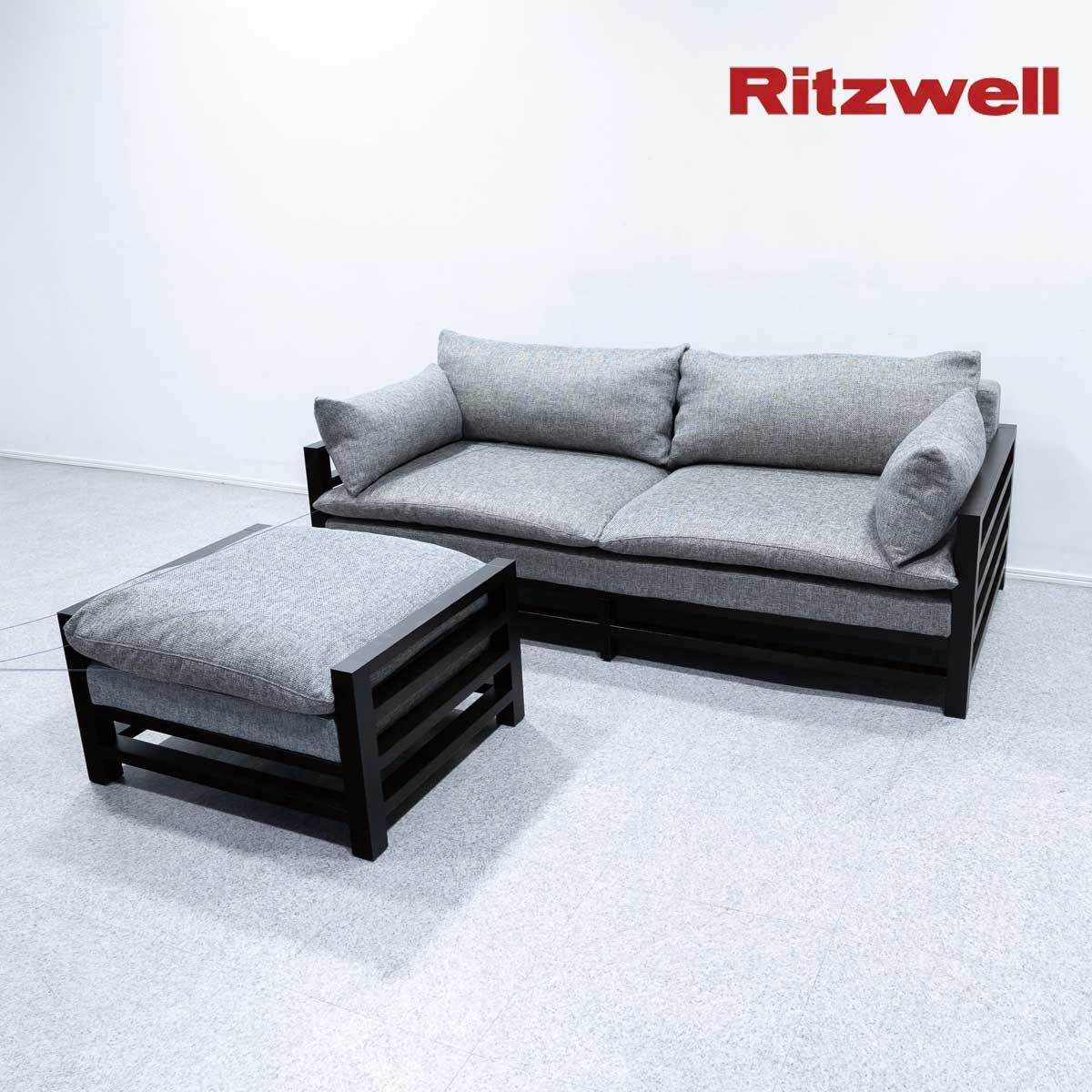 【中古品】Ritzwell リッツウェル LEEWISE EXCLUSIVE リーワイズ エクスクルーシブ 2人掛け ソファ オットマン付 ファブリック グレー 定価72万