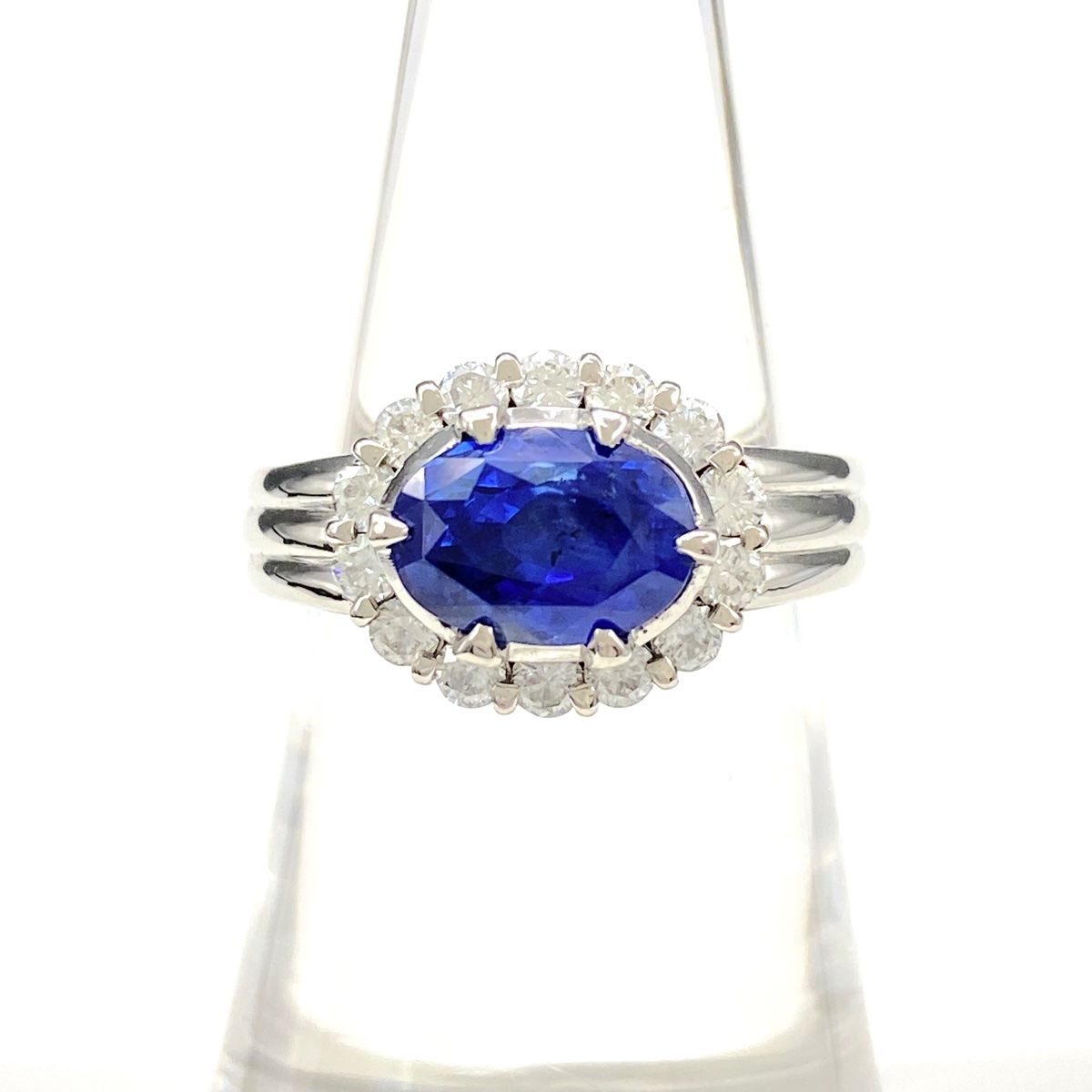 サファイア デザインリング プラチナ 指輪 メレダイヤ リング 13号 Pt900 サファイア ダイヤモンド レディース